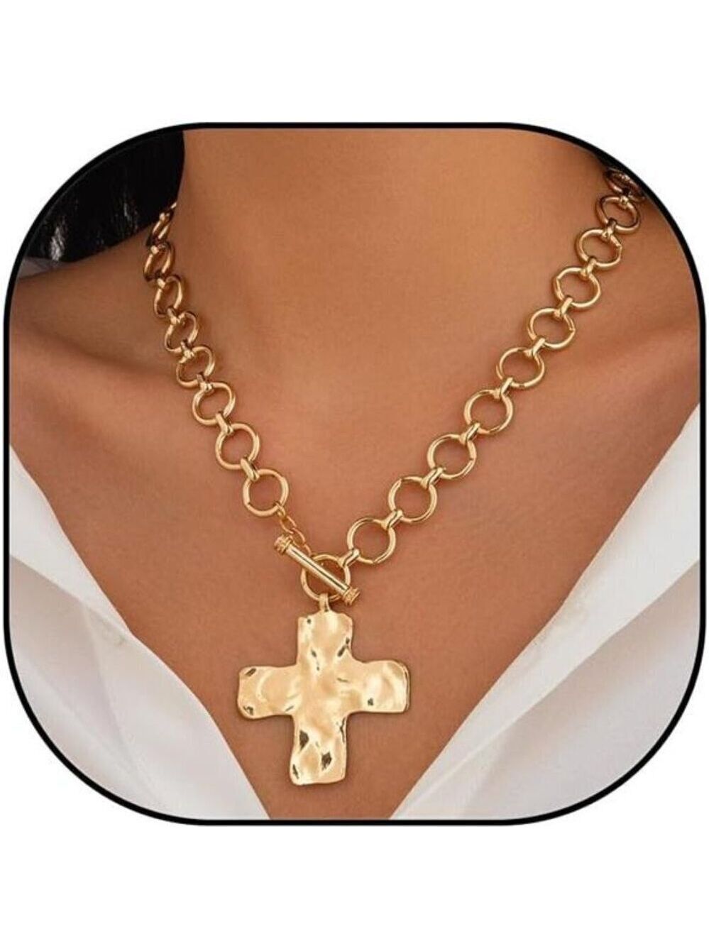 Chunky Necklace Cross Necklace Hammered Women Large Statement